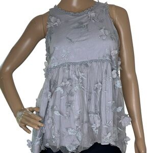 POL gray 3D flower babydoll top small